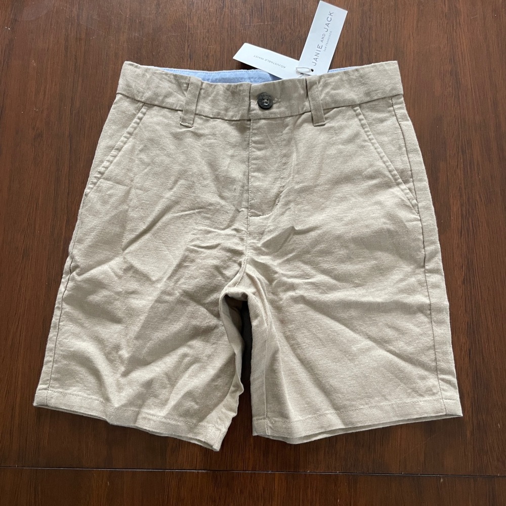 Janie and Jack Linen Blend Shorts Boys 7 Tan Khaki Preppy Resort